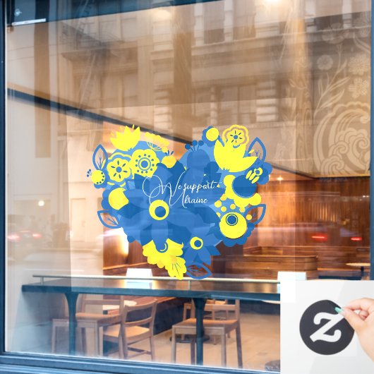 Autocollant Pour Fenêtre Nous soutenons l'Ukraine (Fenêtre de café)