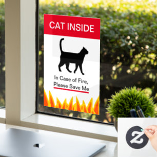 Autocollant Pour Fenêtre NOUVEAUTÉ ! Chat à l'intérieur En coque de feu -Pr