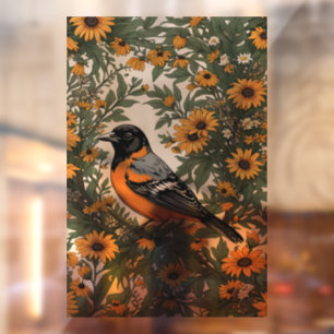 Autocollant Pour Fenêtre Oiseau Oriole de Baltimore et fleurs de Susan aux