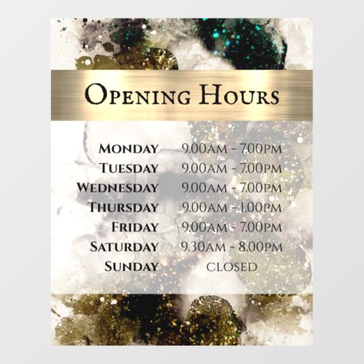 Autocollant Pour Fenêtre Olive Emerald Vert Aquarelle Heures d'ouverture (Feuille)