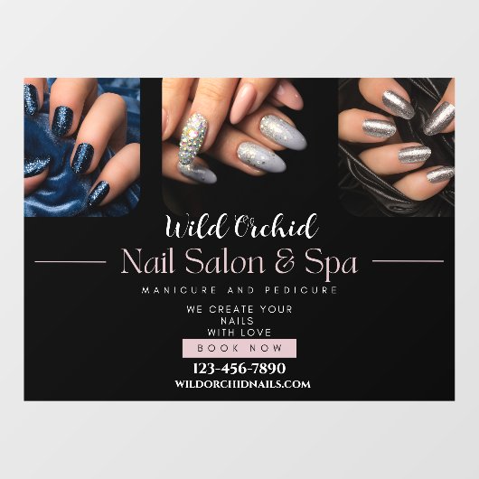 Autocollant Pour Fenêtre Ongles Pailletés Personnalisés Salon de Manucure S (Feuille)