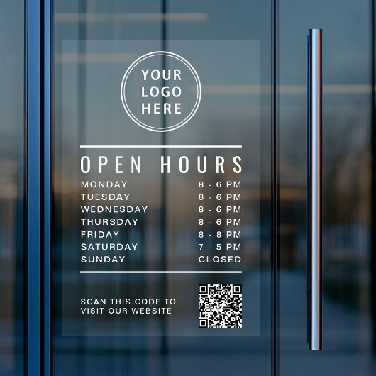 Autocollant Pour Fenêtre Open Hours QR Code Business Logo White Lettering