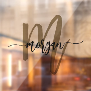 Autocollant Pour Fenêtre Or Noir Monogramme Nom Entreprise Société