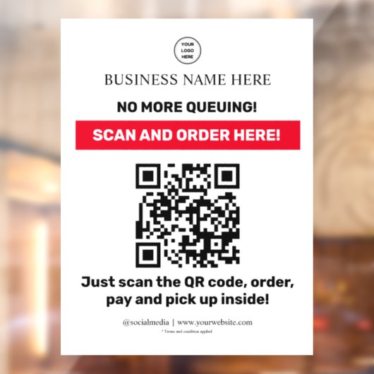 Autocollant Pour Fenêtre Ordre d'analyse du menu QR Code (Feuille 2)
