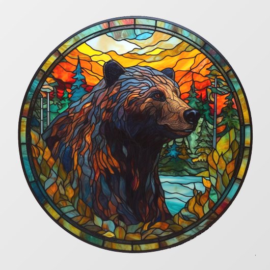 Autocollant Pour Fenêtre Ours de forêt sauvage Faux Verre tendu (Feuille)