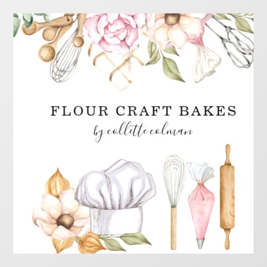Autocollant Pour Fenêtre Outils de cuisson à l'aquarelle du chef pâtissier  (Feuille)
