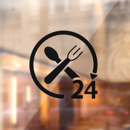 Autocollant Pour Fenêtre Ouvert 24 Heures l Affaires de restaurant Noir (Feuille 2)