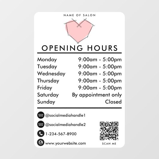 Autocollant Pour Fenêtre Ouverture des heures d'ouverture Bobby Pins Coiffe (Feuille)