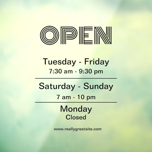 Autocollant Pour Fenêtre Ouverture des heures d'ouverture Script noir trans (Feuille 3)