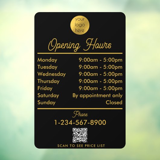 Autocollant Pour Fenêtre Ouverture du logo des heures d'ouverture Black Gol (Feuille 3)