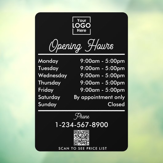 Autocollant Pour Fenêtre Ouverture du logo des heures d'ouverture en noir b (Feuille 3)