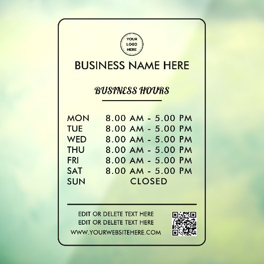 Autocollant Pour Fenêtre Ouverture Noir Opaque Heures D'Ouverture Avec Logo (Feuille 3)