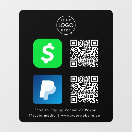 Autocollant Pour Fenêtre Paiement de code QR | CashApp Paypal numérisation  (Feuille)