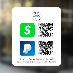 Autocollant Pour Fenêtre Paiement de code QR CashApp Paypal Scan to Pay W