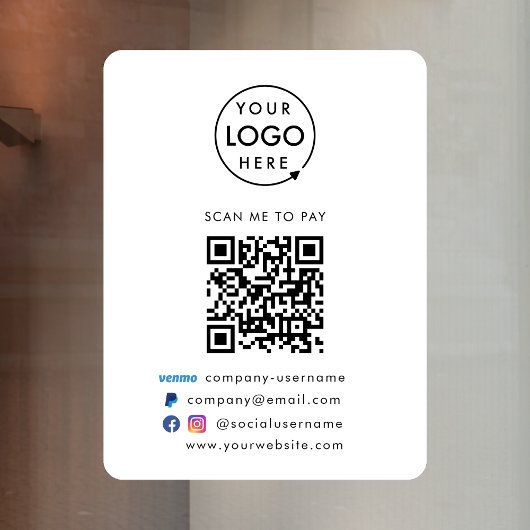 Autocollant Pour Fenêtre Paiement de code QR | Venmo Paypal Paiement Logo d