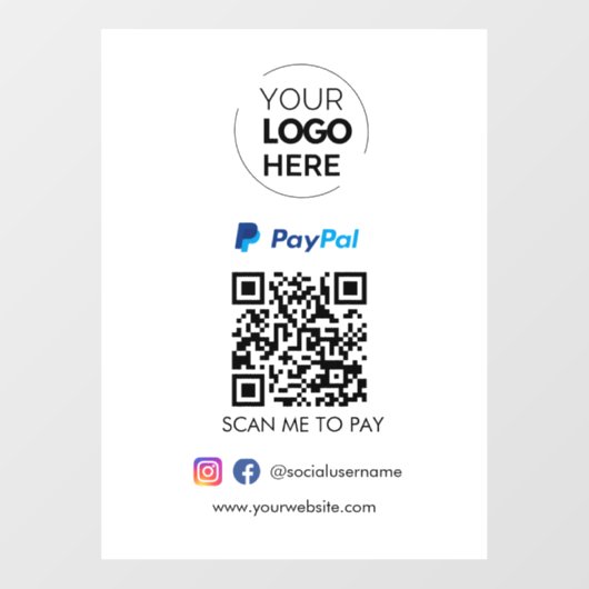 Autocollant Pour Fenêtre Paiement du code QR Paypal | Analyser pour payer l (Feuille)