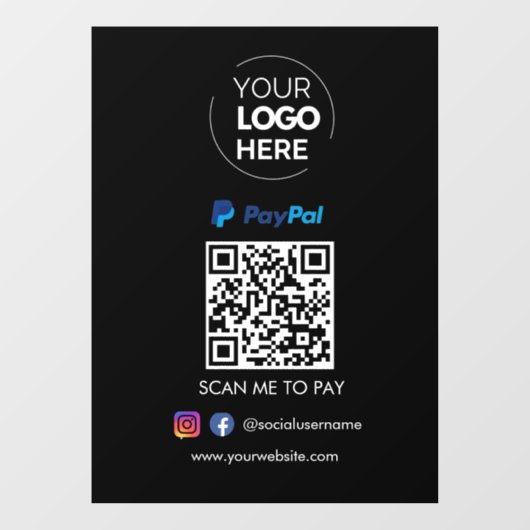 Autocollant Pour Fenêtre Paiement du code QR Paypal | Numériser pour payer (Feuille)