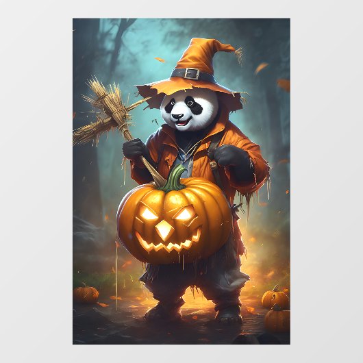 Autocollant Pour Fenêtre Panda Scarecrow avec Jack-O-Lanterns (Feuille)