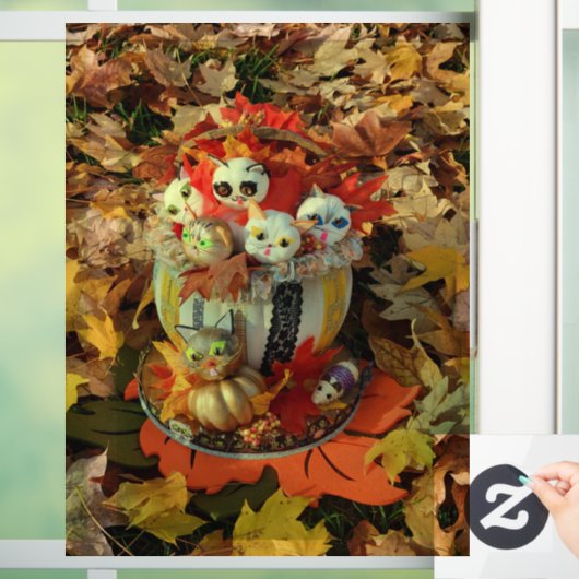 Autocollant Pour Fenêtre Panier citrouille de chatons adorables Happy Autom (Maison)