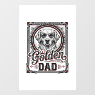 Autocollant Pour Fenêtre Papa Golden Retriever Dessin de gravure vintage_1