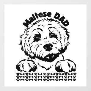 Autocollant Pour Fenêtre Papa Maltais dessin noir et blanc Chien maltais