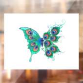 Autocollant Pour Fenêtre Papillon aux plumes de paon vert (Feuille 2)