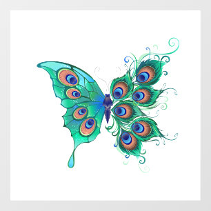Autocollant Pour Fenêtre Papillon aux plumes de paon vert