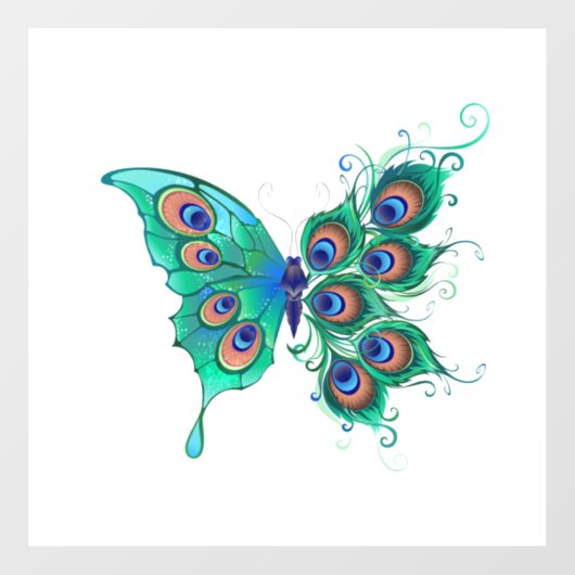 Autocollant Pour Fenêtre Papillon aux plumes de paon vert (Feuille)
