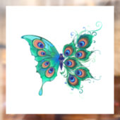 Autocollant Pour Fenêtre Papillon aux plumes de paon vert (Feuille 2)