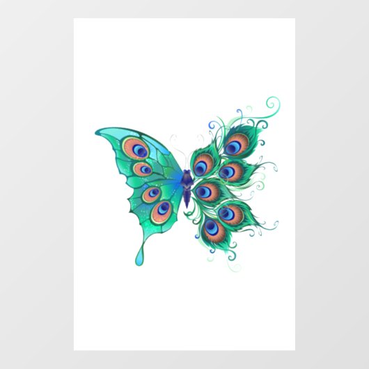 Autocollant Pour Fenêtre Papillon aux plumes de paon vert (Feuille)
