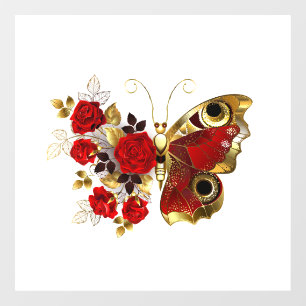 Autocollant Pour Fenêtre Papillon de fleurs rouges aux roses rouges