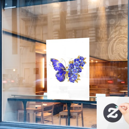 Autocollant Pour Fenêtre Papillon saphir à fleurs (Fenêtre de café)