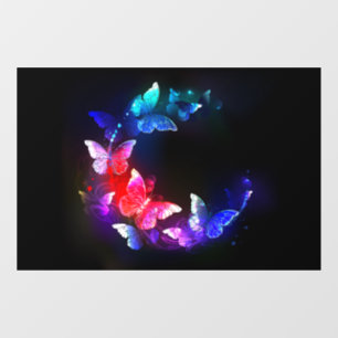 Autocollant Pour Fenêtre Papillons de nuit néon lumineux sur fond noir