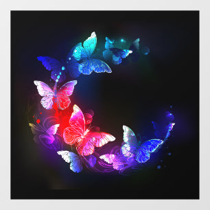 Autocollant Pour Fenêtre Papillons de nuit néon lumineux sur fond noir