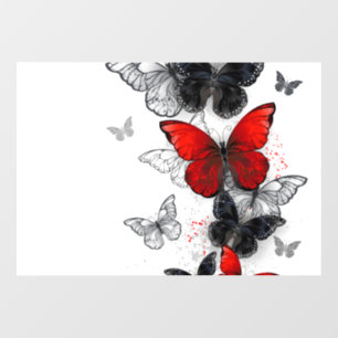 Autocollant Pour Fenêtre Papillons Morpho Noirs et Rouges en Vol
