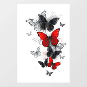 Autocollant Pour Fenêtre Papillons Morpho Noirs et Rouges en Vol