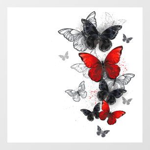 Autocollant Pour Fenêtre Papillons Morpho Noirs et Rouges en Vol