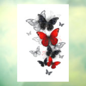 Autocollant Pour Fenêtre Papillons noirs et rouges volants (Feuille 3)