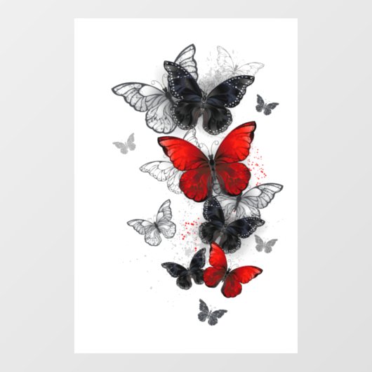 Autocollant Pour Fenêtre Papillons noirs et rouges volants (Feuille)