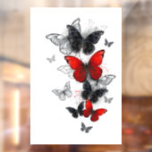 Autocollant Pour Fenêtre Papillons noirs et rouges volants (Feuille 2)