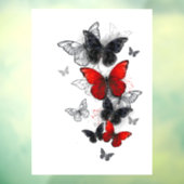 Autocollant Pour Fenêtre Papillons noirs et rouges volants (Feuille 3)