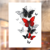 Autocollant Pour Fenêtre Papillons noirs et rouges volants (Feuille 2)