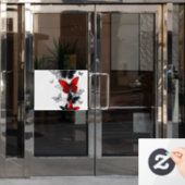 Autocollant Pour Fenêtre Papillons noirs et rouges volants (Porte de bureau)