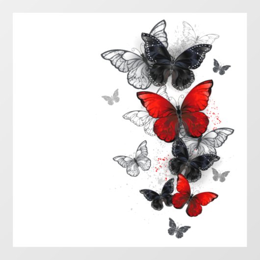 Autocollant Pour Fenêtre Papillons noirs et rouges volants (Feuille)