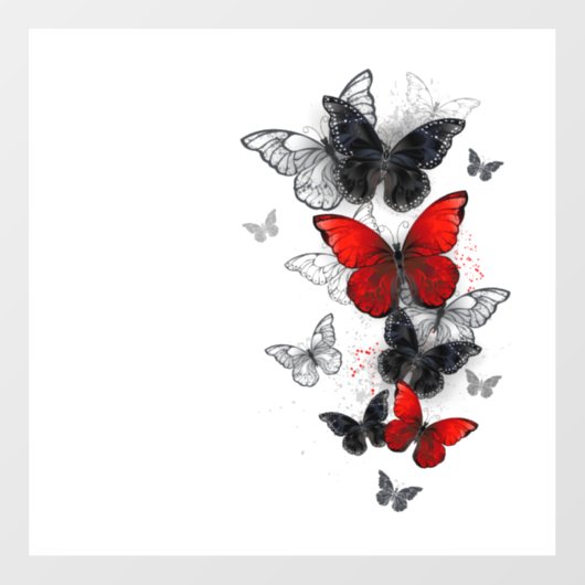 Autocollant Pour Fenêtre Papillons noirs et rouges volants (Feuille)