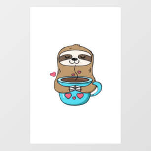 Autocollant Pour Fenêtre Paresseux Chibi amateur de café � Paresseux Kawaii
