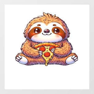 Autocollant Pour Fenêtre Paresseux drôle mangeant une Pizza, Animal Kawaii