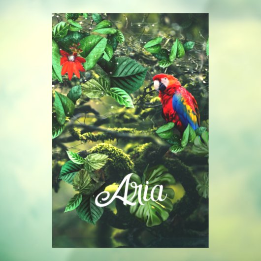 Autocollant Pour Fenêtre Parrot écarlate macaw dans la jungle avec des fleu (Feuille 3)