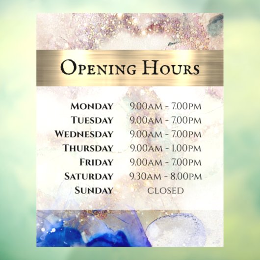 Autocollant Pour Fenêtre Parties scintillant Aquarelle Fond Heures d'ouvert (Feuille 3)