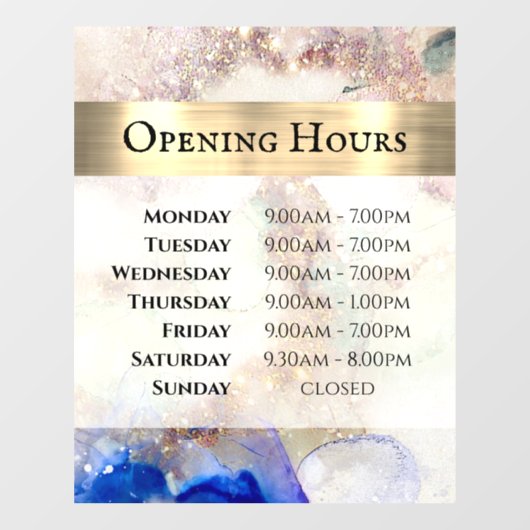 Autocollant Pour Fenêtre Parties scintillant Aquarelle Fond Heures d'ouvert (Feuille)